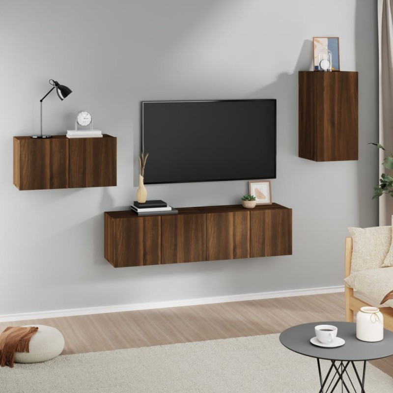 Set Mobili Porta TV 4 pz Rovere Marrone in Legno Multistrato Set Mobili Porta TV 4 pz Rovere Marrone in Legno Multistrato