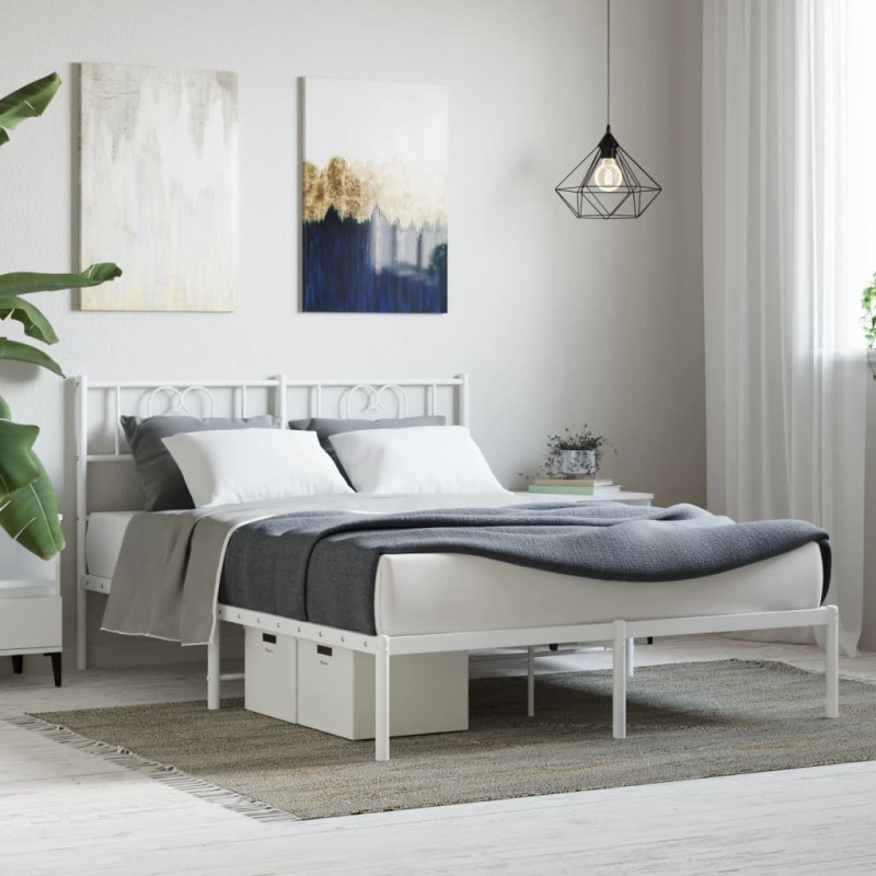 vidaXL Giroletto con Testiera Metallo Bianco 135x190 cm