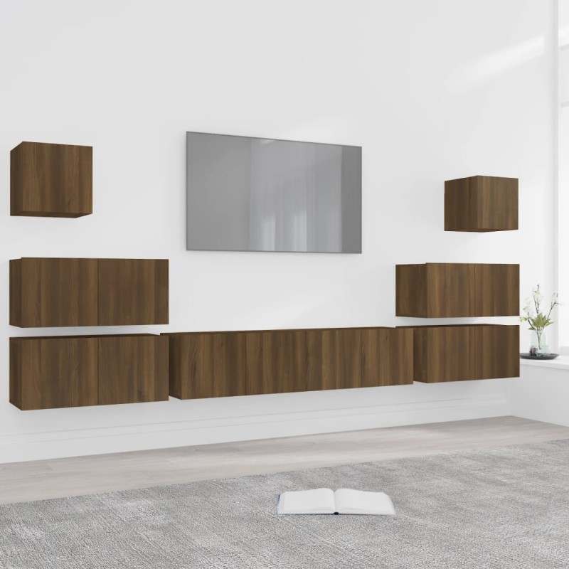 Set Mobili Porta TV 8pz Rovere Marrone in Legno Multistrato Set Mobili Porta TV 8pz Rovere Marrone in Legno Multistrato
