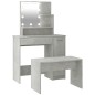 Set Tavolo da Toeletta Grigio Cemento con LED Legno Multistrato Set Tavolo da Toeletta Grigio Cemento con LED Legno Multistrato