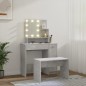 Set Tavolo da Toeletta Grigio Cemento con LED Legno Multistrato Set Tavolo da Toeletta Grigio Cemento con LED Legno Multistrato