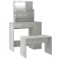 Set Tavolo da Toeletta Grigio Cemento con LED Legno Multistrato Set Tavolo da Toeletta Grigio Cemento con LED Legno Multistrato