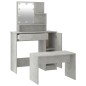 Set Tavolo da Toeletta Grigio Cemento con LED Legno Multistrato Set Tavolo da Toeletta Grigio Cemento con LED Legno Multistrato