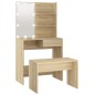 Set Tavolo da Toeletta con LED Rovere Sonoma Legno Multistrato Set Tavolo da Toeletta con LED Rovere Sonoma Legno Multistrato