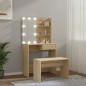 Set Tavolo da Toeletta con LED Rovere Sonoma Legno Multistrato Set Tavolo da Toeletta con LED Rovere Sonoma Legno Multistrato