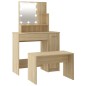 Set Tavolo da Toeletta con LED Rovere Sonoma Legno Multistrato Set Tavolo da Toeletta con LED Rovere Sonoma Legno Multistrato