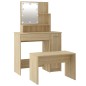Set Tavolo da Toeletta con LED Rovere Sonoma Legno Multistrato Set Tavolo da Toeletta con LED Rovere Sonoma Legno Multistrato