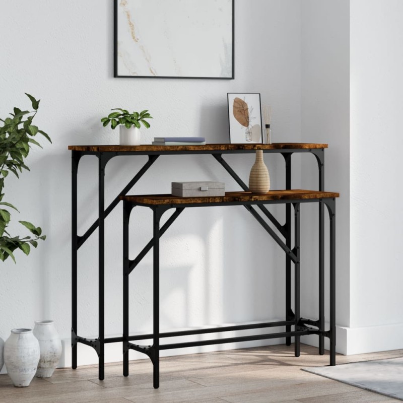 vidaXL Tavolini Consolle 2 pz Rovere Fumo in Legno Multistrato vidaXL Tavolini Consolle 2 pz Rovere Fumo in Legno Multistrato