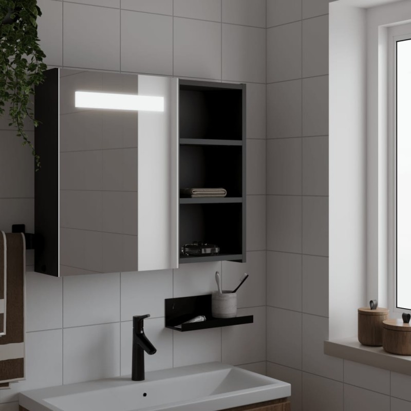 vidaXL Armadietto Bagno con Specchio e LED Nero 60x13x52 cm vidaXL Armadietto Bagno con Specchio e LED Nero 60x13x52 cm