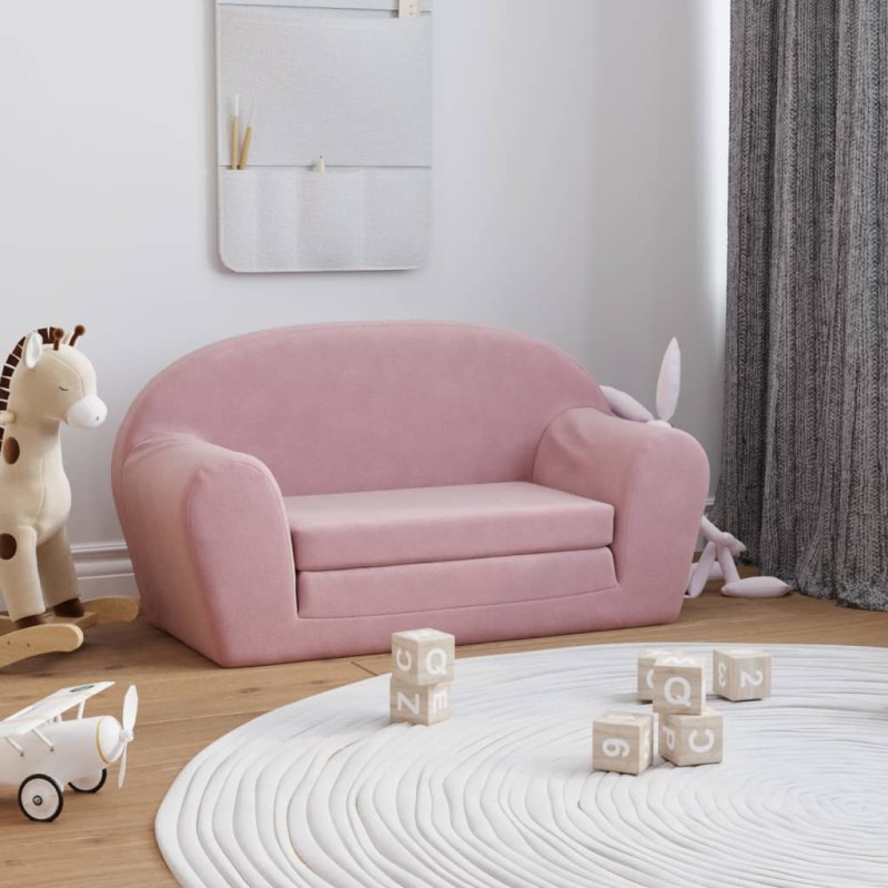 vidaXL Divano Letto per Bambini 2 Posti Rosa in Morbido Peluche vidaXL Divano Letto per Bambini 2 Posti Rosa in Morbido Peluche