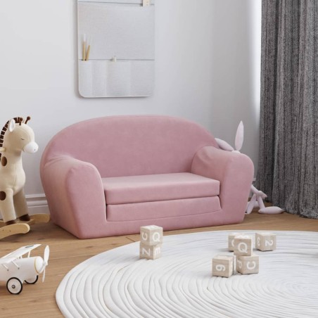 vidaXL Divano Letto per Bambini 2 Posti Rosa in Morbido Peluche