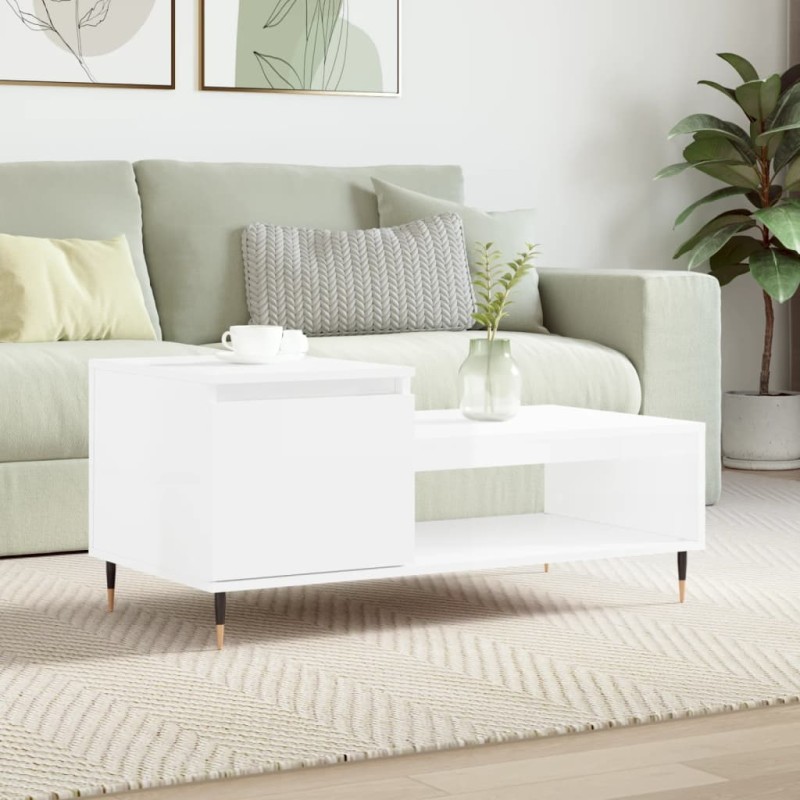 vidaXL Tavolino da Salotto Bianco Lucido 100x50x45cm Legno Multistrato