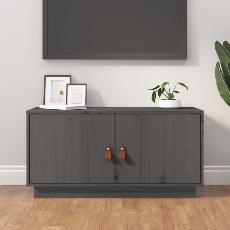 Mobile Porta TV Grigio 80x34x40 cm in Legno Massello di Pino Mobile Porta TV Grigio 80x34x40 cm in Legno Massello di Pino