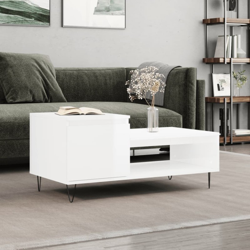 vidaXL Tavolino da Salotto Bianco Lucido 100x50x45cm Legno Multistrato