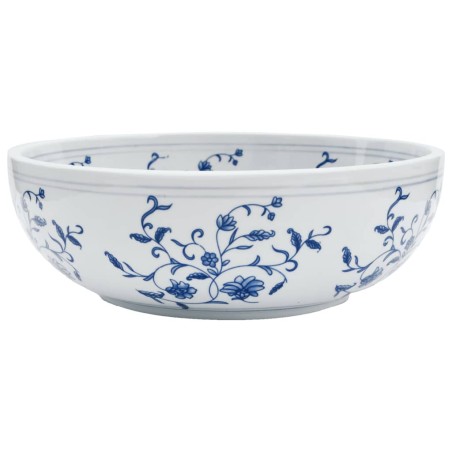 vidaXL Lavabo da Appoggio Bianco e Blu Rotondo Φ41x14 cm Ceramica