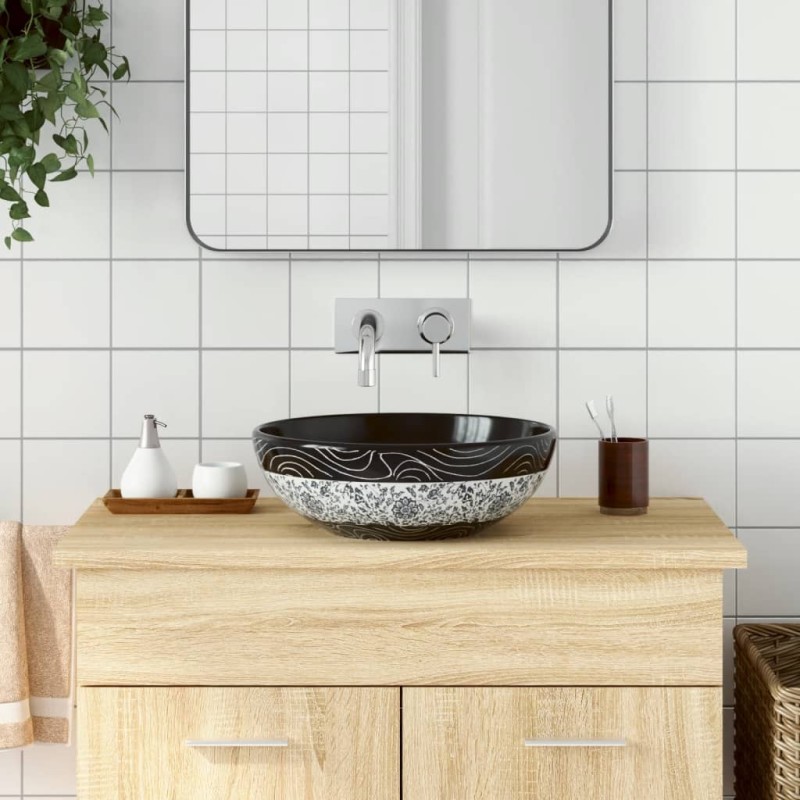 vidaXL Lavabo da Appoggio Nero e Blu Rotondo Φ41x14 cm Ceramica vidaXL Lavabo da Appoggio Nero e Blu Rotondo Φ41x14 cm Ceramica