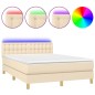 vidaXL Letto a Molle con Materasso e LED Crema 140x200 cm in Tessuto