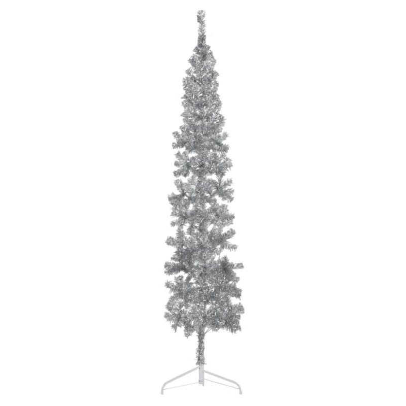 vidaXL Albero Natale Artificiale Sottile a Metà Supporto Argento 210cm vidaXL Albero Natale Artificiale Sottile a Metà Supporto Argento 210cm