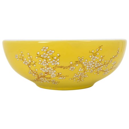 vidaXL Lavabo da Appoggio Bianco e Giallo Rotondo Φ41x14 cm Ceramica