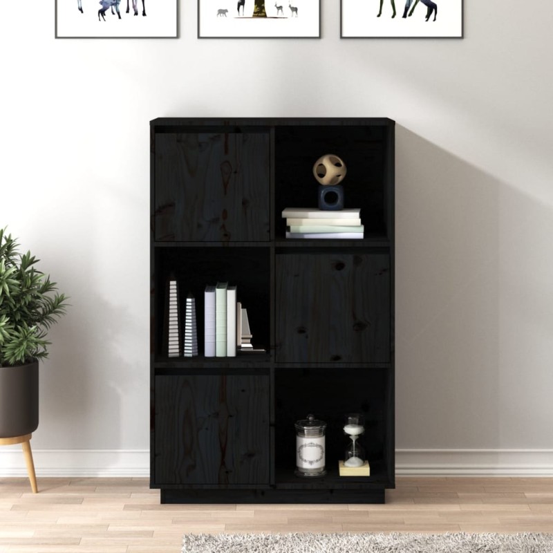 Credenza Nera 74x35x117 cm in Legno Massello di Pino Credenza Nera 74x35x117 cm in Legno Massello di Pino