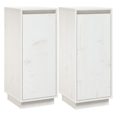 Credenze 2 pz Bianche 31,5x34x75 cm in Legno Massello di Pino