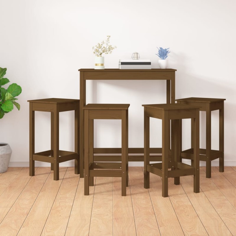Set da Bar 5 pz Miele in Legno Massello di Pino Set da Bar 5 pz Miele in Legno Massello di Pino