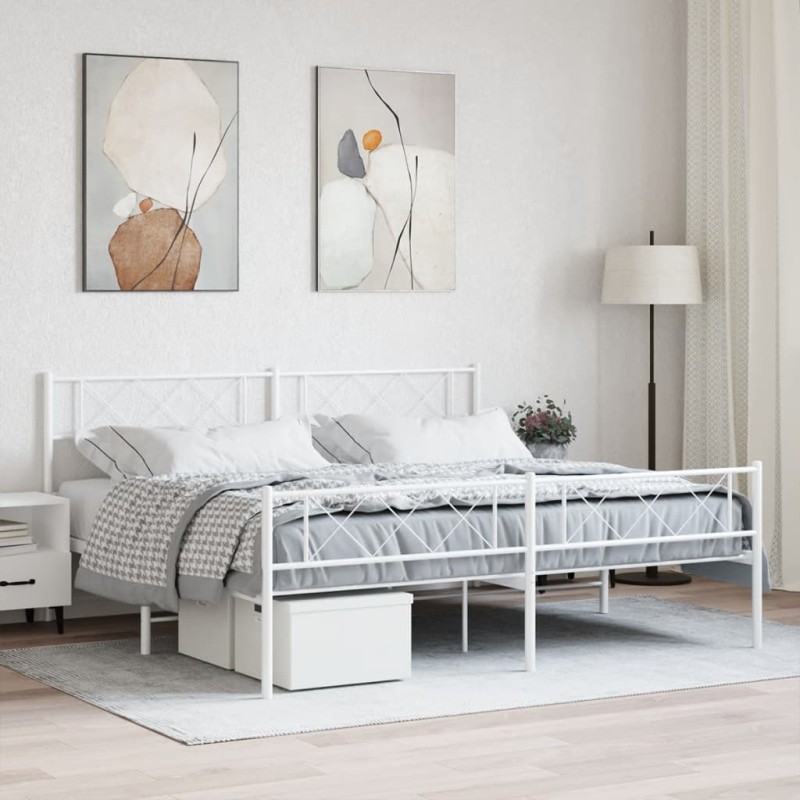 vidaXL Giroletto con Testiera e Pediera Metallo Bianco 193x203 cm vidaXL Giroletto con Testiera e Pediera Metallo Bianco 193x203 cm