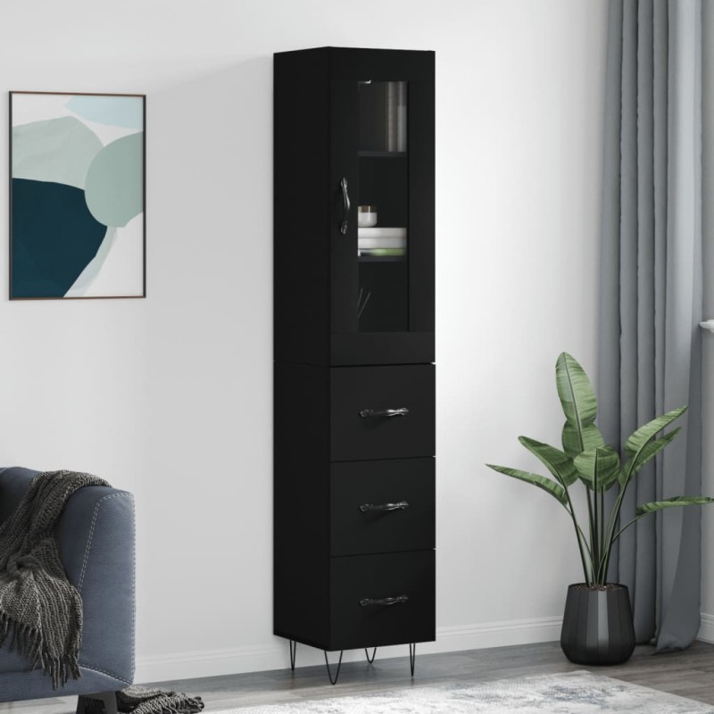 vidaXL Credenza Nera 34,5x34x180 cm in Legno Multistrato vidaXL Credenza Nera 34,5x34x180 cm in Legno Multistrato