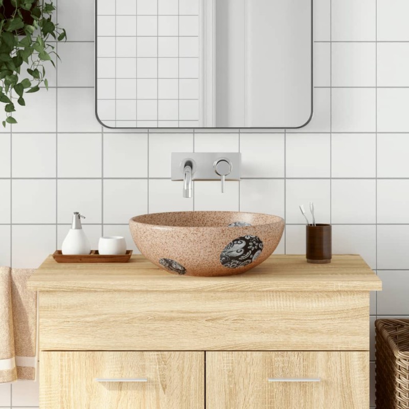vidaXL Lavabo da Appoggio Marrone e Blu Rotondo Φ41x14 cm Ceramica vidaXL Lavabo da Appoggio Marrone e Blu Rotondo Φ41x14 cm Ceramica