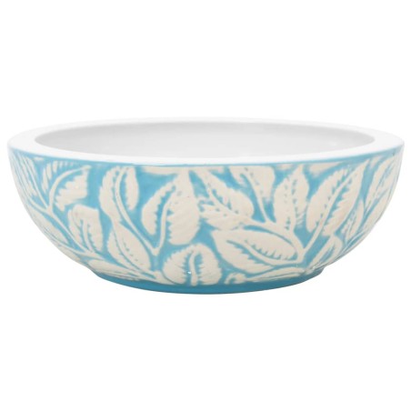 vidaXL Lavabo da Appoggio Bianco e Blu Rotondo Φ41x14 cm Ceramica