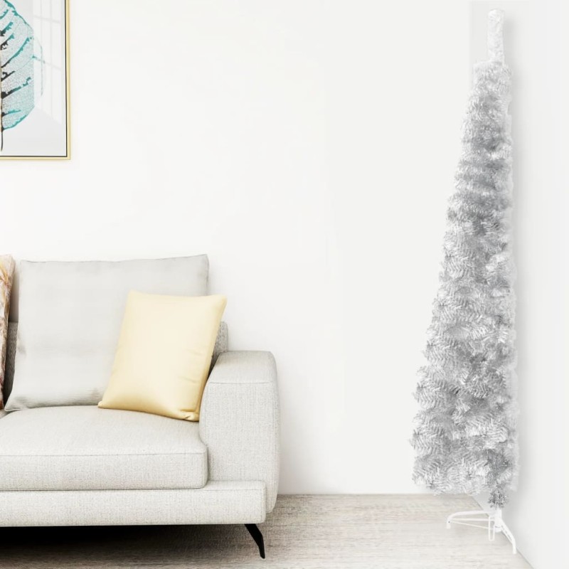 vidaXL Albero Natale Artificiale Sottile a Metà Supporto Argento 120cm vidaXL Albero Natale Artificiale Sottile a Metà Supporto Argento 120cm