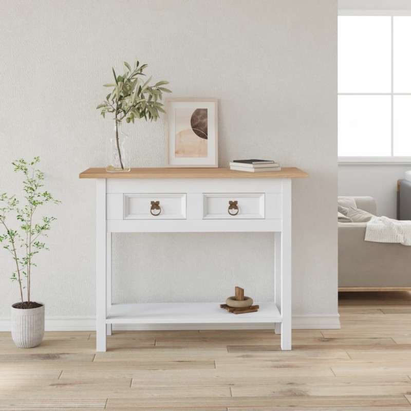 vidaXL Tavolo Console in Pino Messicano Corona Bianco 90x34,5x73 cm vidaXL Tavolo Console in Pino Messicano Corona Bianco 90x34,5x73 cm