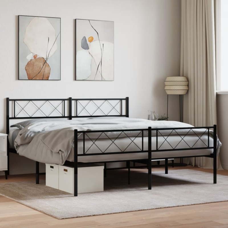 vidaXL Giroletto con Testiera e Pediera Metallo Nero 120x190 cm vidaXL Giroletto con Testiera e Pediera Metallo Nero 120x190 cm