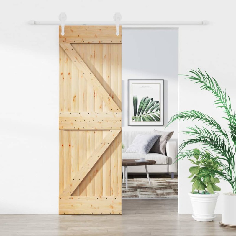 vidaXL Porta Scorrevole con Set Hardware 70x210 cm Legno Massello Pino vidaXL Porta Scorrevole con Set Hardware 70x210 cm Legno Massello Pino