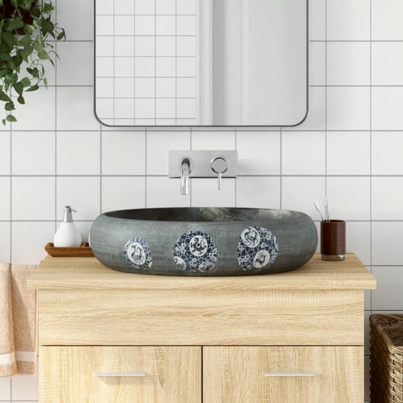 vidaXL Lavabo da Appoggio Grigio Ovale 59x40x15 cm Ceramica vidaXL Lavabo da Appoggio Grigio Ovale 59x40x15 cm Ceramica