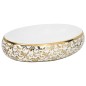 vidaXL Lavabo da Appoggio Bianco e Oro Ovale 59x40x15 cm Ceramica vidaXL Lavabo da Appoggio Bianco e Oro Ovale 59x40x15 cm Ceramica