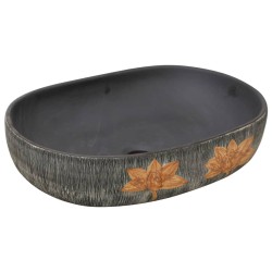 vidaXL Lavabo da Appoggio Grigio e Nero Ovale 59x40x14 cm Ceramica
