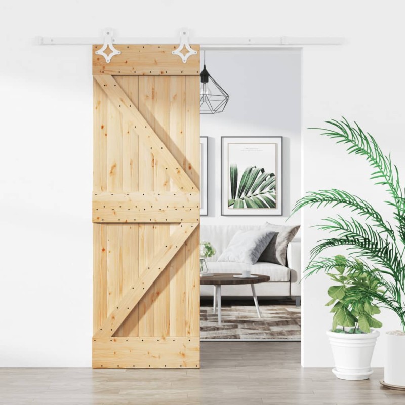 vidaXL Porta Scorrevole con Set Hardware 70x210 cm Legno Massello Pino vidaXL Porta Scorrevole con Set Hardware 70x210 cm Legno Massello Pino