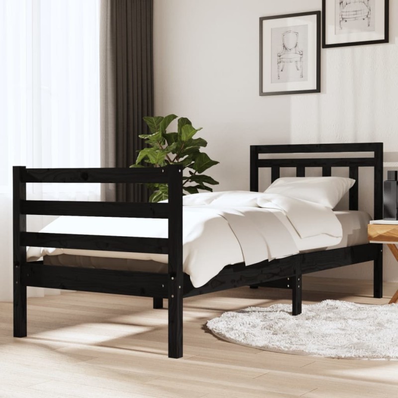 vidaXL Giroletto Nero 90x190 cm Single in Legno Massello vidaXL Giroletto Nero 90x190 cm Single in Legno Massello