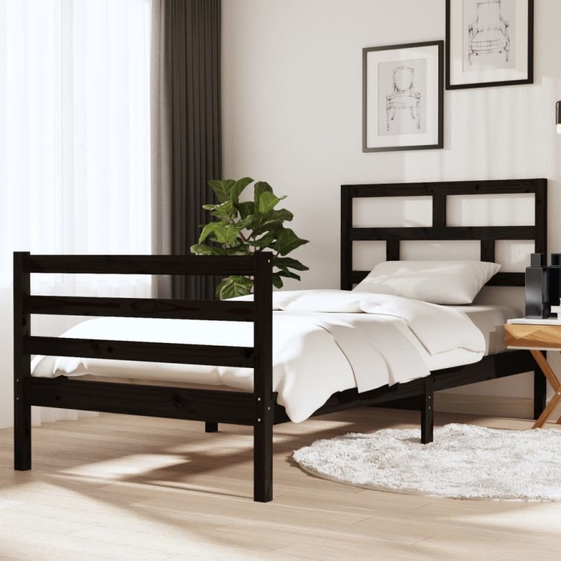 vidaXL Giroletto Nero 90x190 cm Single in Legno Massello vidaXL Giroletto Nero 90x190 cm Single in Legno Massello