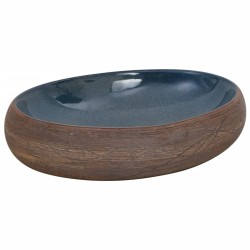 vidaXL Lavabo da Appoggio Marrone e Blu Ovale 59x40x15 cm Ceramica