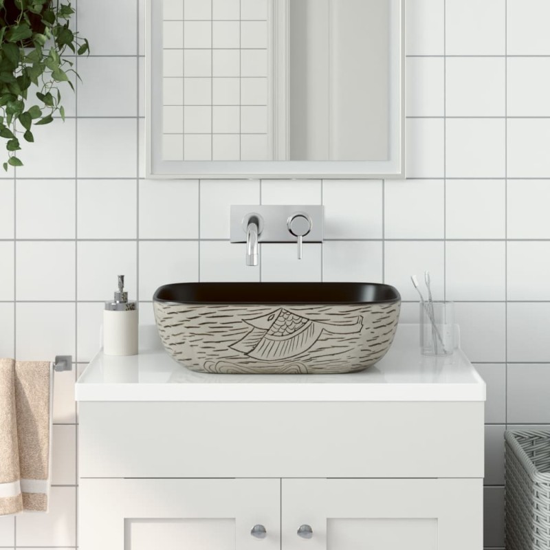 vidaXL Lavabo Appoggio Grigio Nero Rettangolare 48x37,5x13,5 Ceramica vidaXL Lavabo Appoggio Grigio Nero Rettangolare 48x37,5x13,5 Ceramica