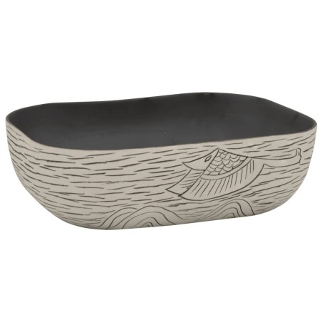 vidaXL Lavabo Appoggio Grigio Nero Rettangolare 48x37,5x13,5 Ceramica