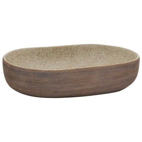 vidaXL Lavabo da Appoggio Sabbia e Marrone Ovale 59x40x14 cm Ceramica