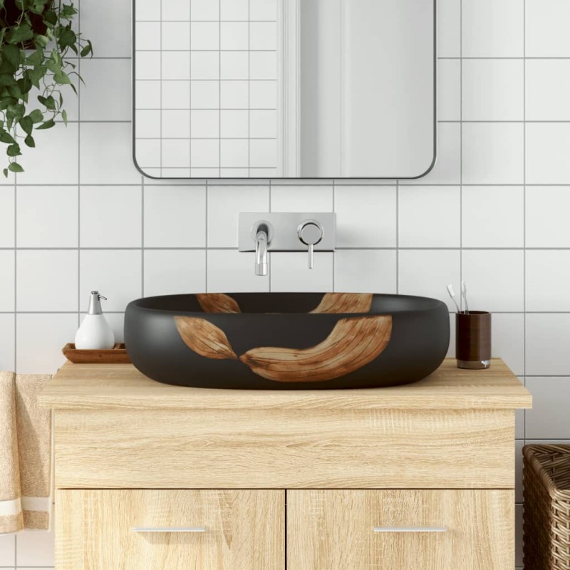 vidaXL Lavabo da Appoggio Nero Ovale 59x40x14 cm Ceramica vidaXL Lavabo da Appoggio Nero Ovale 59x40x14 cm Ceramica