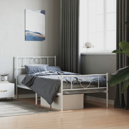 Giroletto con Testiera e Pediera Metallo Bianco 100x190 cm