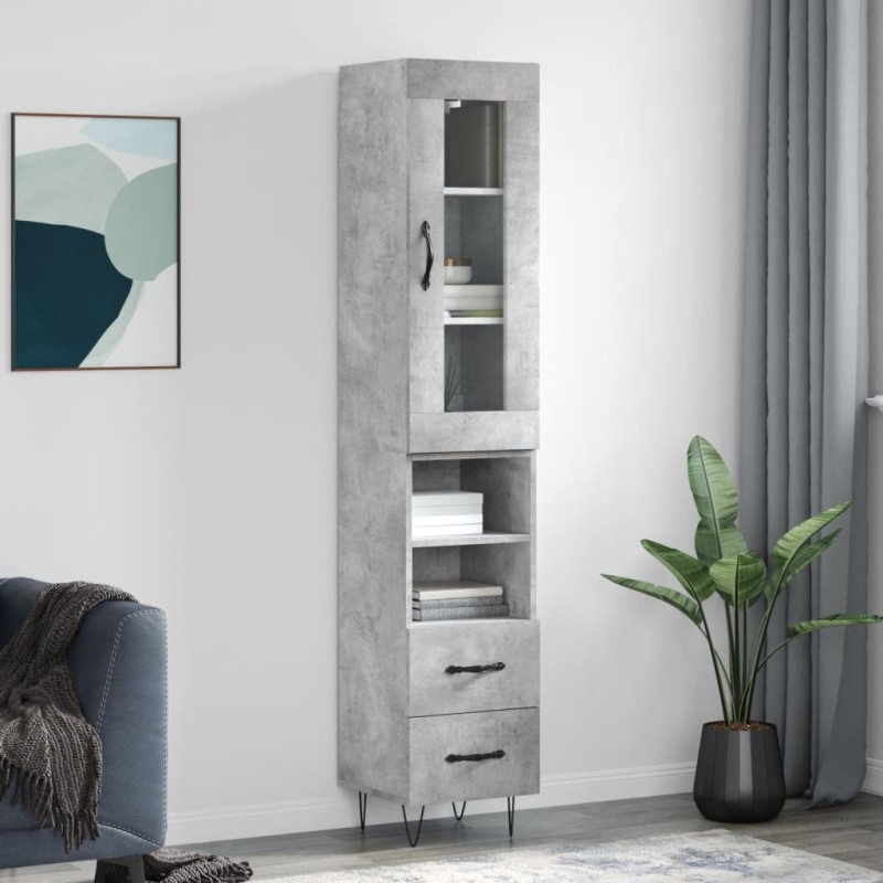 Credenza Grigio Cemento 34,5x34x180 cm in Legno Multistrato Credenza Grigio Cemento 34,5x34x180 cm in Legno Multistrato
