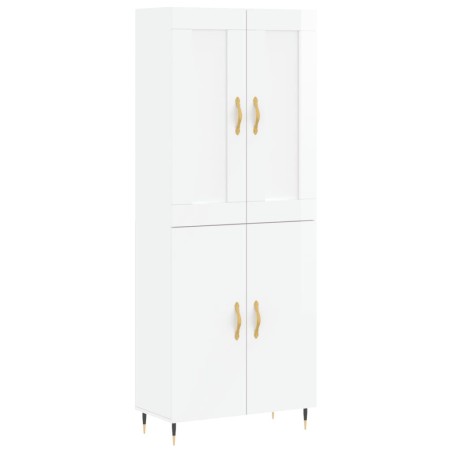 Credenza Bianco Lucido 69,5x34x180 cm in Legno Multistrato