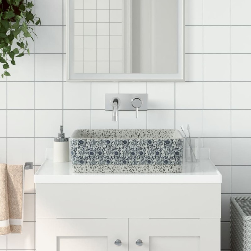 Lavabo Appoggio Grigio e Blu Rettangolare 46x35,5x13cm Ceramica Lavabo Appoggio Grigio e Blu Rettangolare 46x35,5x13cm Ceramica