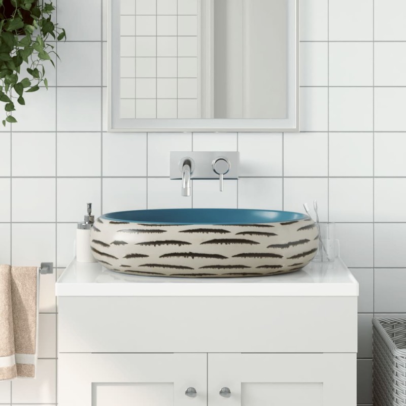 Lavabo da Appoggio Multicolore Ovale 59x40x15 cm Ceramica Lavabo da Appoggio Multicolore Ovale 59x40x15 cm Ceramica